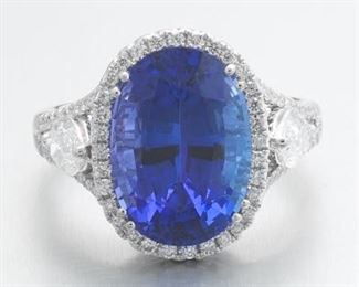 Ladies Gold, 6.67 Ct Tanzanite and Diamond Cocktail Ring 