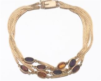 Ladies Gold, Amethyst, Garnet and Citrine FourStrand Bracelet 