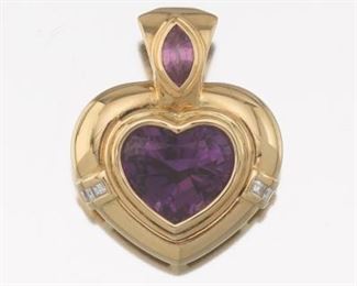 Ladies Gold, Amethyst, Pink Sapphire and Diamond Heart Enhancer 