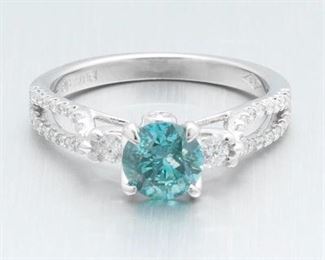 Ladies Gold, Blue Diamond and White Diamond Cocktail Ring 