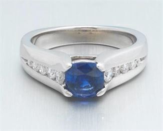 Ladies Gold, Blue Sapphire and Diamond Ring 