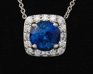 Ladies Gold, Blue Sapphire and Diamond Slider on Chain 