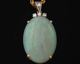 Ladies Gold, Opal and Diamond Pendant on Chain 