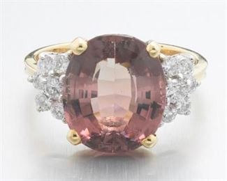 Ladies Gold, Purple Pink Tourmaline and Diamond Ring 