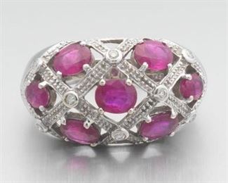 Ladies Gold, Ruby and Diamond Ring 