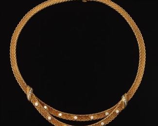 Ladies GROSSE 1965 Vintage German Gold and Diamond Mesh Necklace