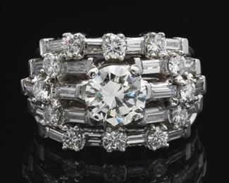 Ladies Impressive Vintage Platinum, 1.72 Ct Diamond Cocktail Ring 