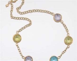 Ladies Italian Gold and Gemstone Fancy Necklace 
