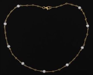 Ladies Italian TwoTone Gold and Diamond Cable Bar Choker Necklace 