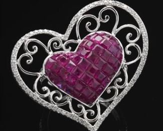 Ladies Mystery Set Ruby and Diamond Heart Ring 