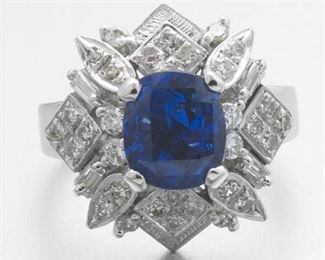 Ladies No Heat 3.45 ct Sapphire and Diamond Ring, GIA Report 
