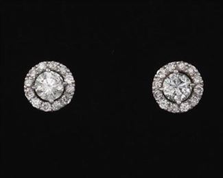 Ladies Pair of Diamond Stud Earrings in Halo Mountings, 1.71 ct 
