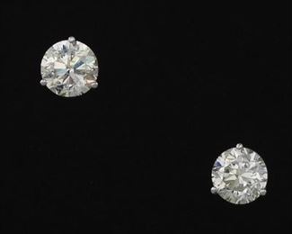 Ladies Pair of Gold and 3.02 Ct Total Diamond Ear Studs 