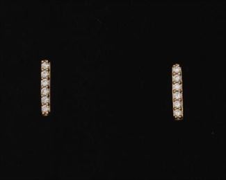 Ladies Pair of Gold and Diamond Bar Earrings 