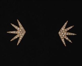 Ladies Pair of Gold and Diamond Starburst Earrings 