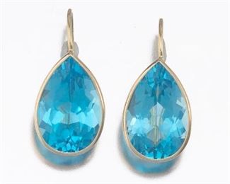 Ladies Pair of Gold and Swiss Blue Topaz Earrings 