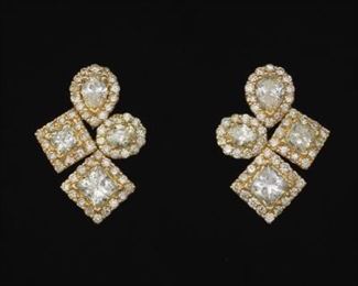 Ladies Pair of Multi Shape Diamond Earrings 