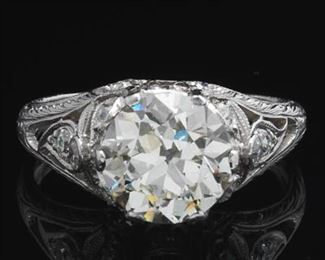 Ladies Platinum, 2.40 Old European Cut Diamond and Diamond Ring 