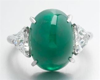Ladies Platinum, 11.77 Ct Emerald and Diamond Adjustable Size Ring 