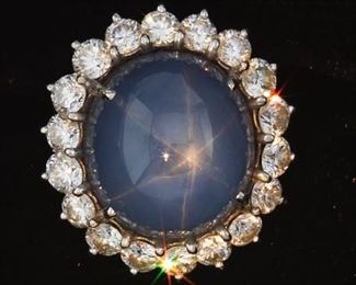 Ladies Platinum, 21.50 Ct Blue Star Sapphire and Diamond Ring 