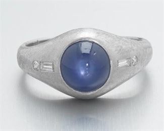 Ladies Platinum, Blue Star Sapphire and Diamond Ring 