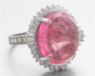 Ladies Platinum, Pink Tourmaline and Diamond Ring 