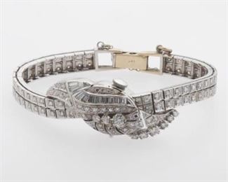 Ladies Retro Gold and Diamond Bracelet with Hidden Watch