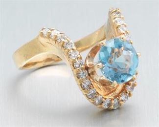 Ladies Retro Gold, Blue Topaz and Diamond 