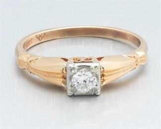Ladies Retro TwoTone Gold and Diamond Ring 