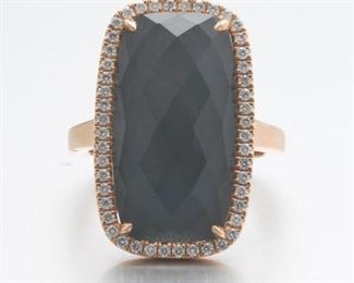 Ladies Rose Gold, Silver Blue Quartz and Diamond Ring 