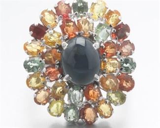 Ladies Sterling Silver, Star Sapphire and Multicolor Sapphire Fashion Ring 