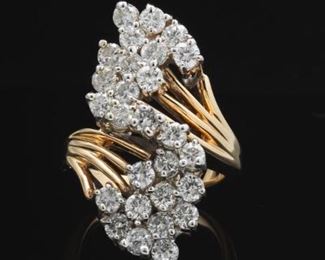 Ladies TwoTone Gold and Diamond Cluster Ring