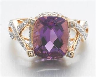 Ladies TwoTone Gold, Amethyst and Diamond Ring 