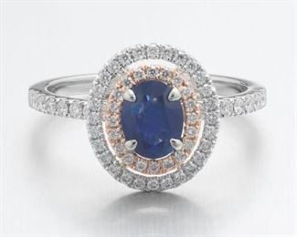 Ladies TwoTone Gold, Blue Sapphire and Diamond Cocktail Ring 