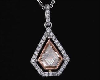 Ladies TwoTone Gold, Fancy Pink and White Diamond Pendant on Chain 