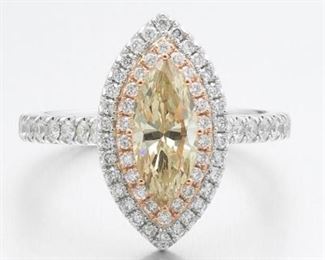 Ladies TwoTone Gold, Fancy Yellow and White Diamond Ring 