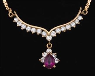 Ladies UnoAErre Italian Gold, Diamond and Ruby Necklace 