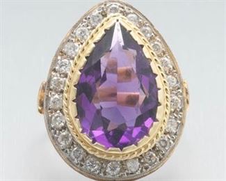 Ladies Victorian Gold, Amethyst and Diamond Ring 