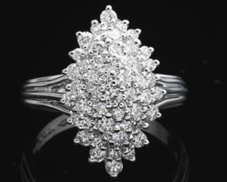 Ladies Vintage Gold and Diamond Navette Ring 