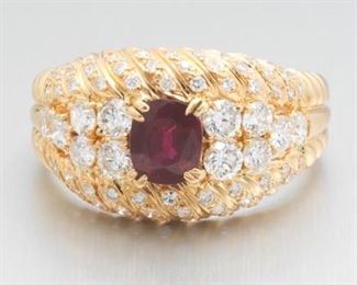 Ladies Vintage Gold, Ruby and Diamond Cocktail Ring 