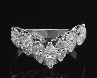 Ladies Vintage Platinum and Diamond Chevron Ring 