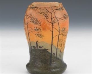 Legras Enameled Cameo Glass Vase