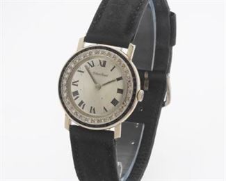 Lucien Piccard Gold, Diamond and Blue Sapphire Mechanical Dress Watch with Suede Leather Band 