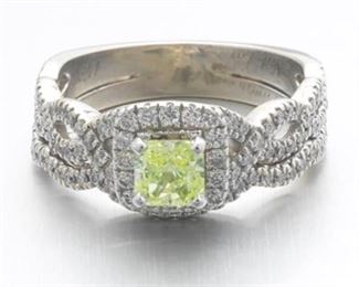 Neil Lane Natural Fancy Intense GreenYellow Diamond and White Diamond Bridal Set 
