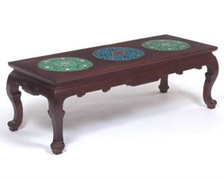 Oriental Style Low Table with Cloisonne Insets, 20th Century