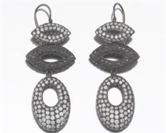 Pair of Black and White Diamond Drop Earrings 