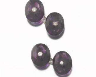 Pair of Edwardian Gold, Amethyst and Diamond Cufflinks 