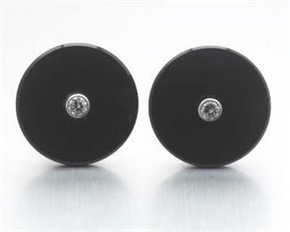 Pair of Gold, Black Onyx and Diamond Cufflinks