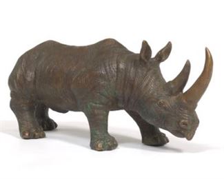 Patinated Bronze Sculpture of Black Rhinoceros 