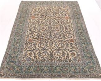 Rare Very Fine Vintage Hand Knotted Ivory Kashan Carpet, ca. 1970s 